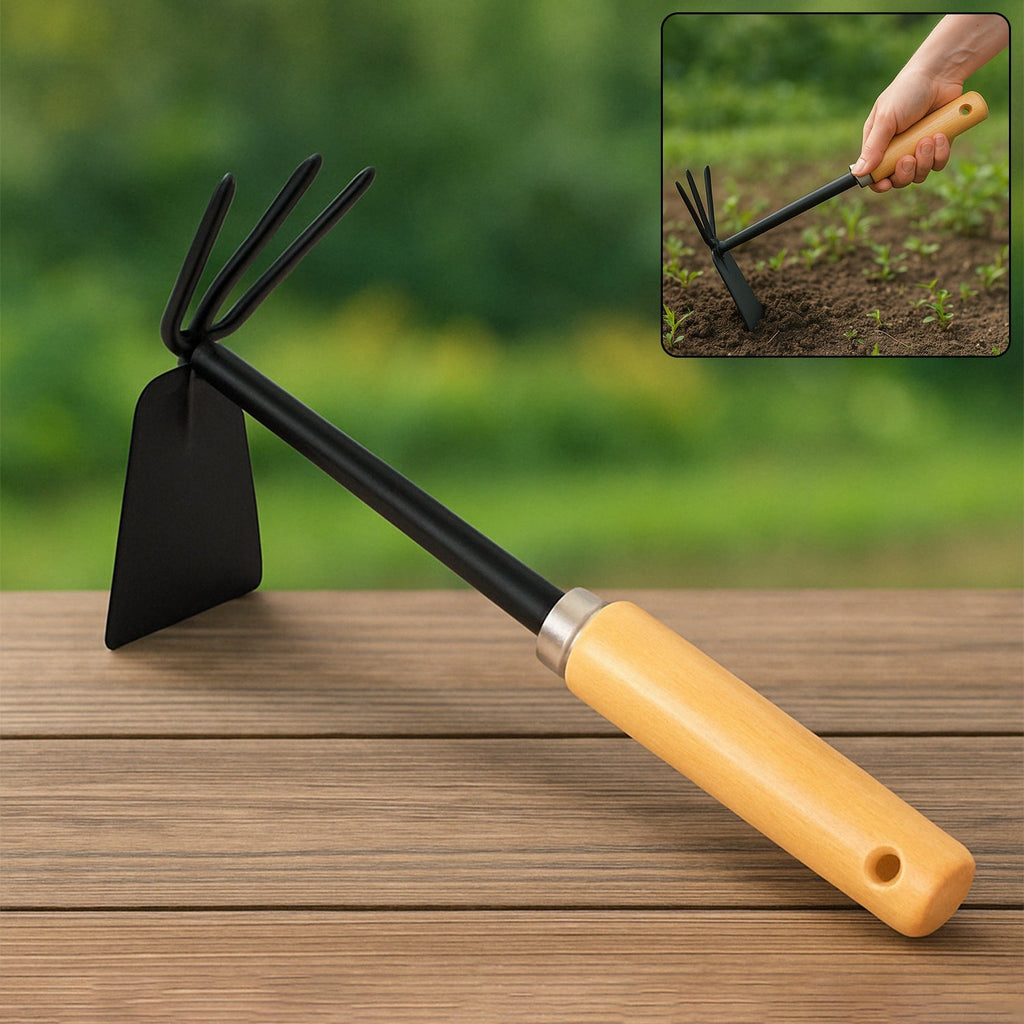 2 in 1 Double Hoe Gardening Tool with Wooden Handle