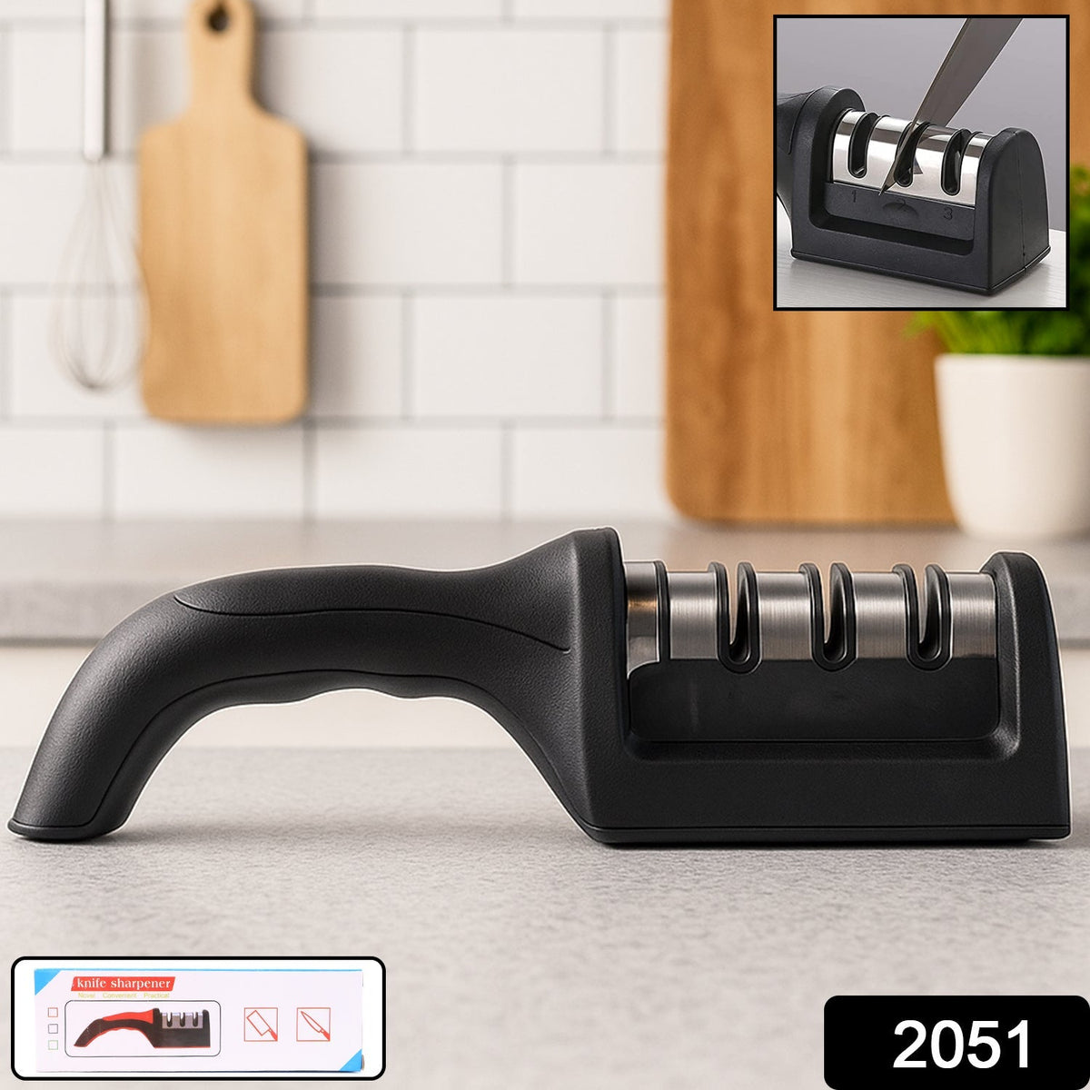 Manual Red & Black Knife Sharpener – 3-Stage Tool for Ceramic & Steel Knives