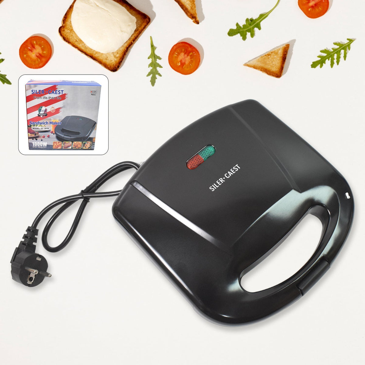 Sandwich Maker – Makes 2 Square Sandwiches, Non-Stick Plates, Easy to Clean