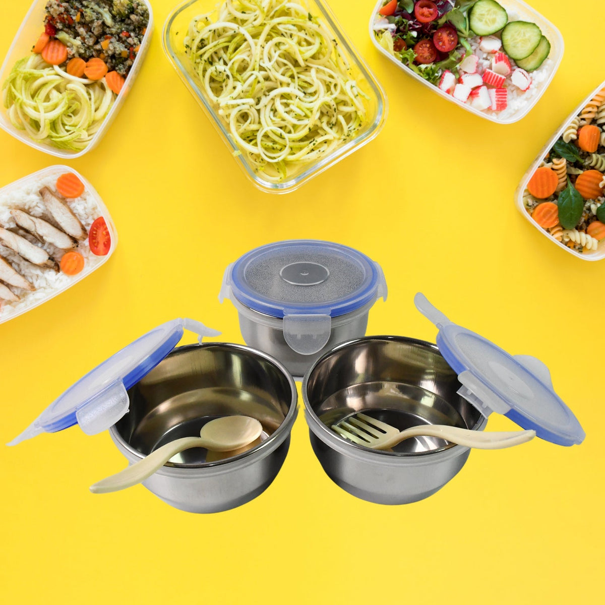 Compact Stainless Steel Airtight Lunch Box Set - 4 pcs (3 Leakproof 1 Bottle)