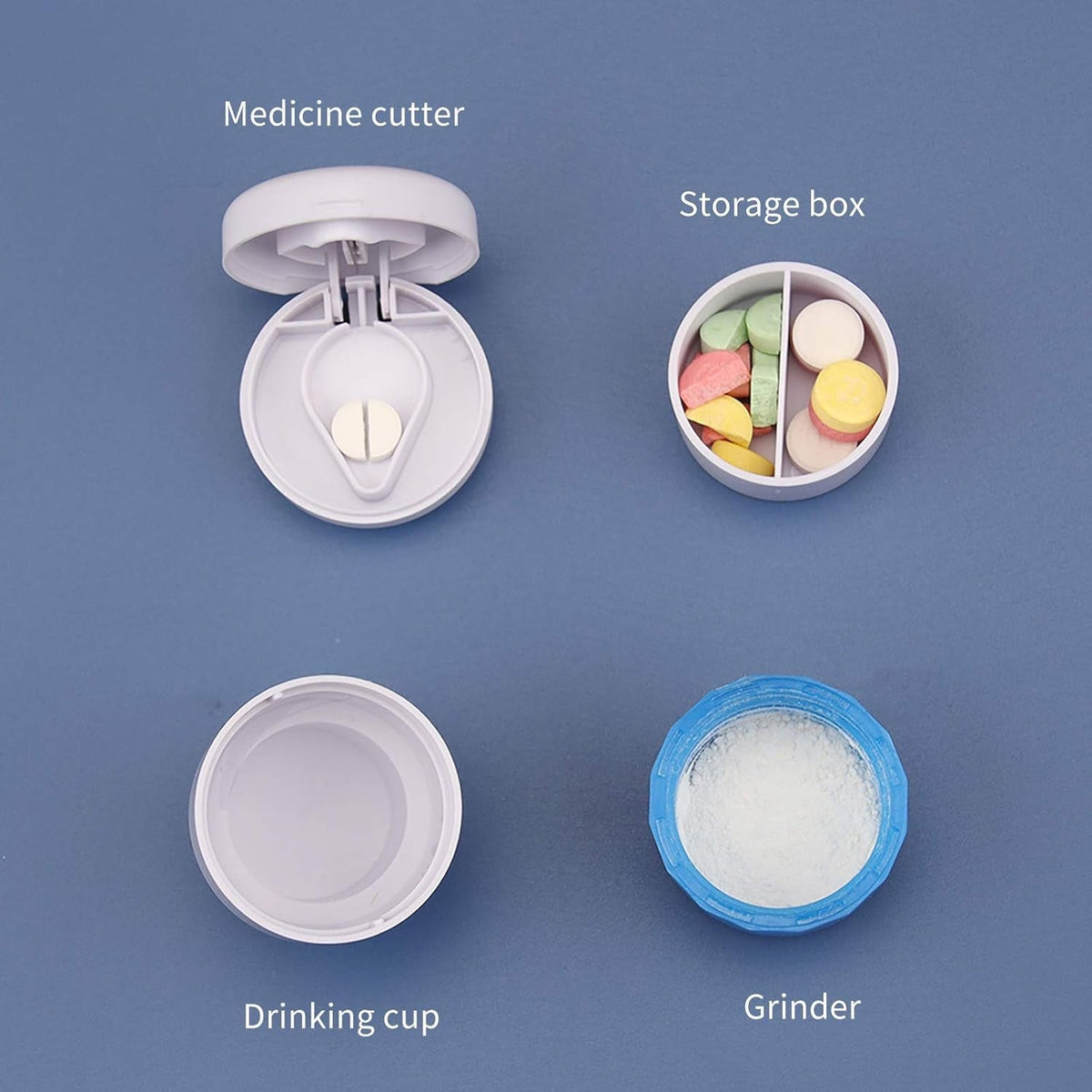 4-in-1 Medicine Cutter, Crusher, Storage Box for Pills