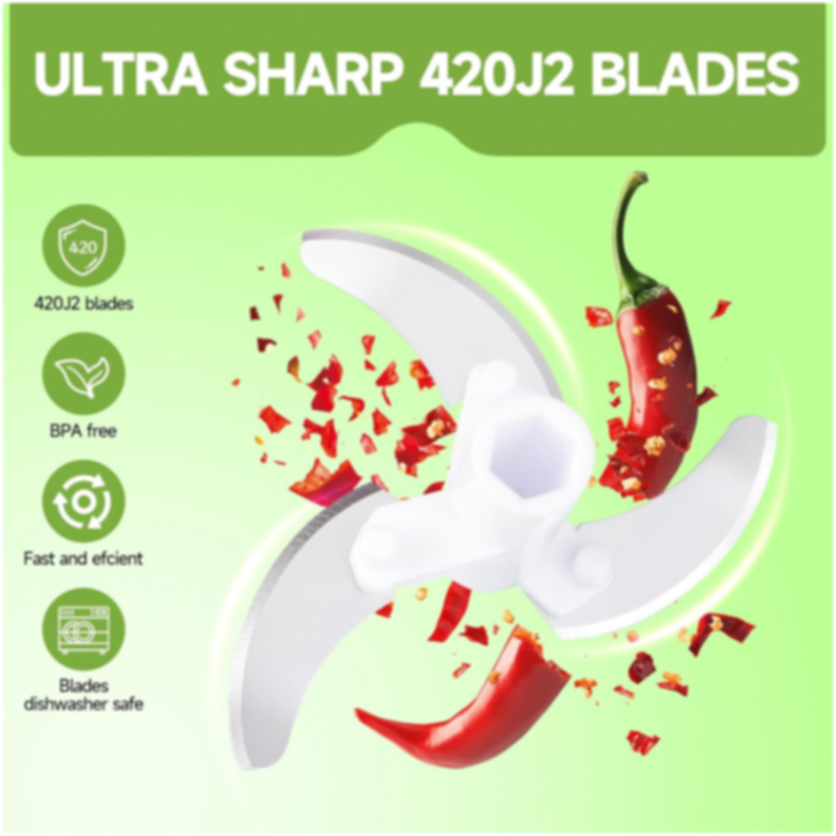 Manual Stainless Steel Vegetable Chopper – Compact, Extra Sharp with 5 Blades