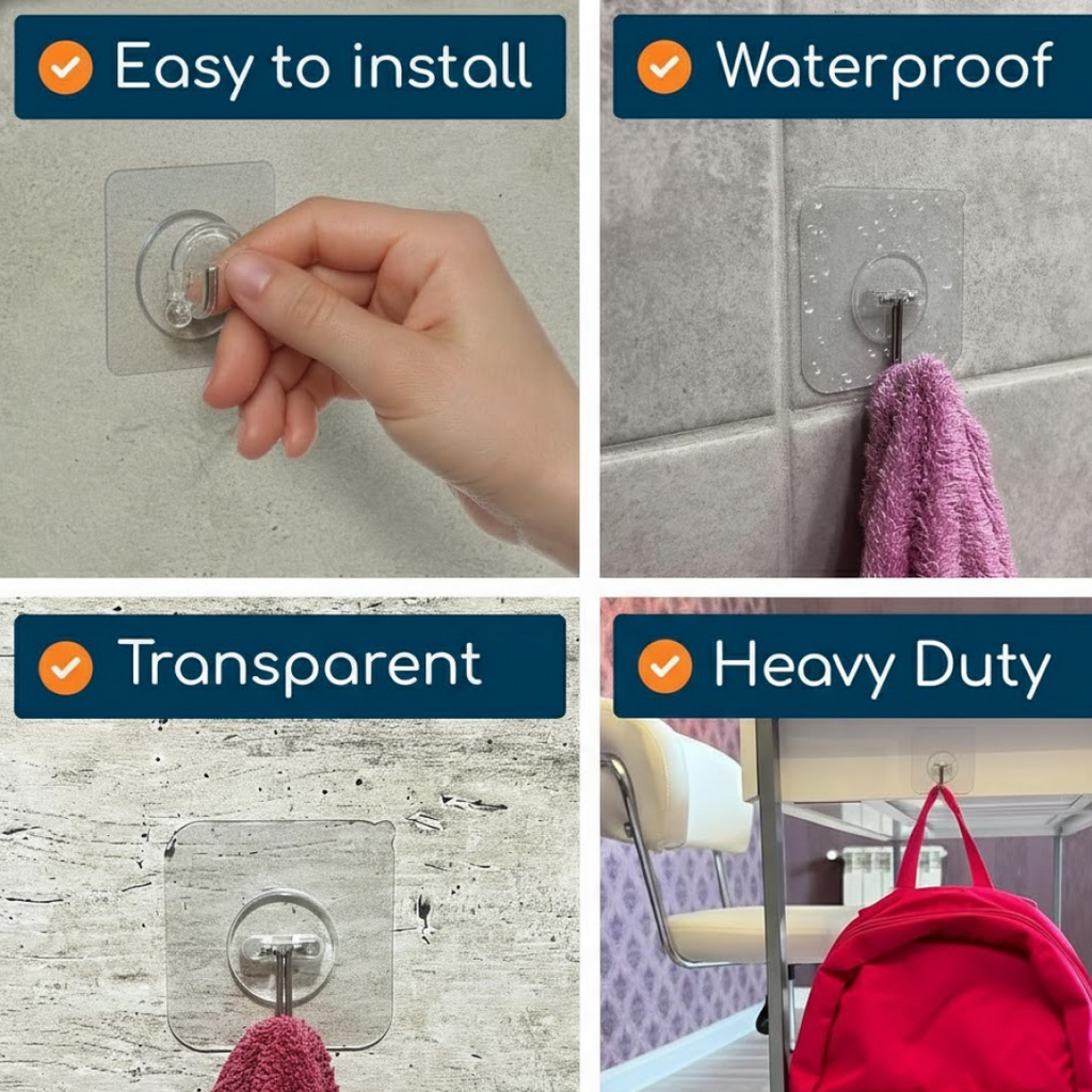 Transparent Rubber Vacuum Hangers for Bathroom, Kitchen, and Wall