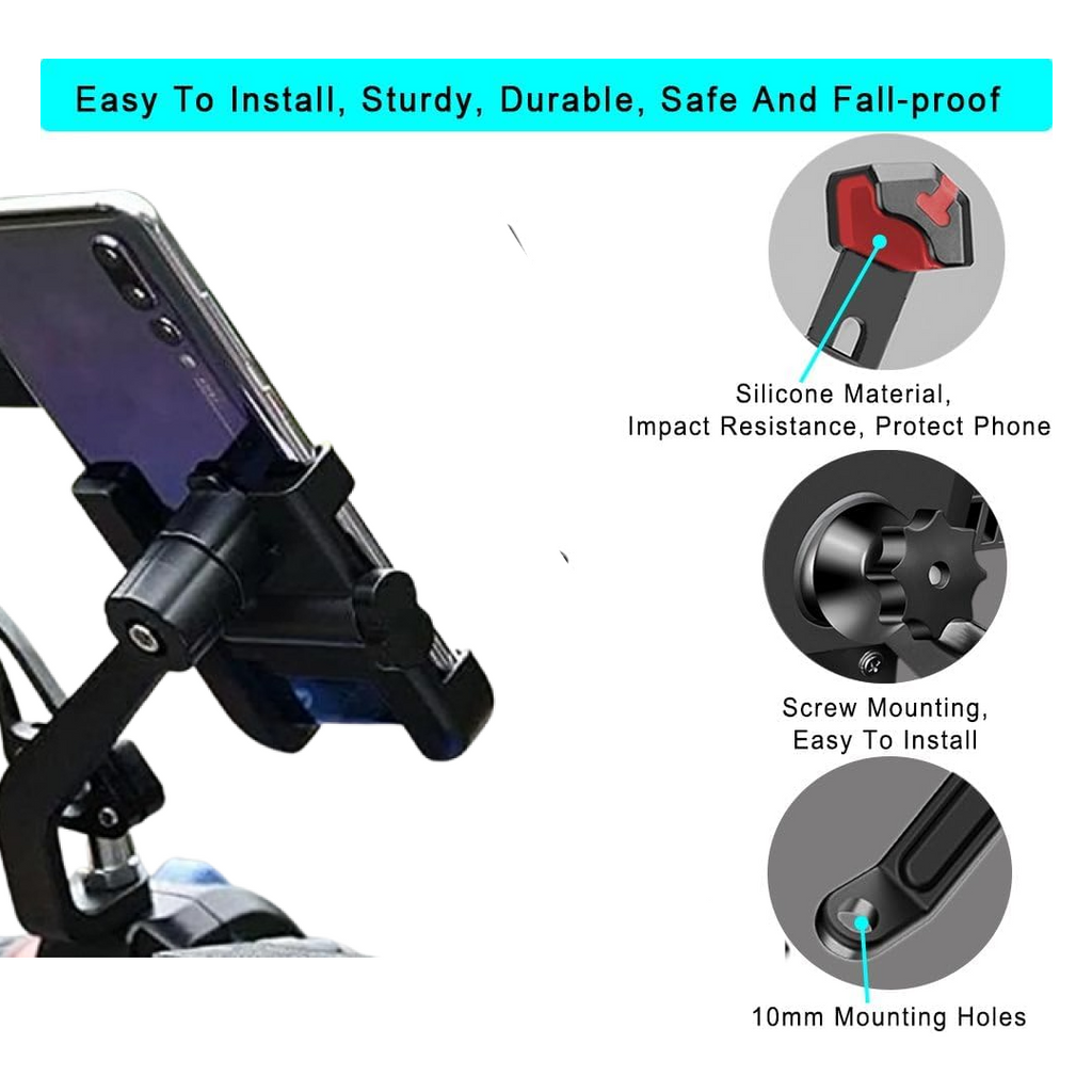 Mobile Phone Holder  View Mirror Mount Solid Metal Cradle for Bike and Phones