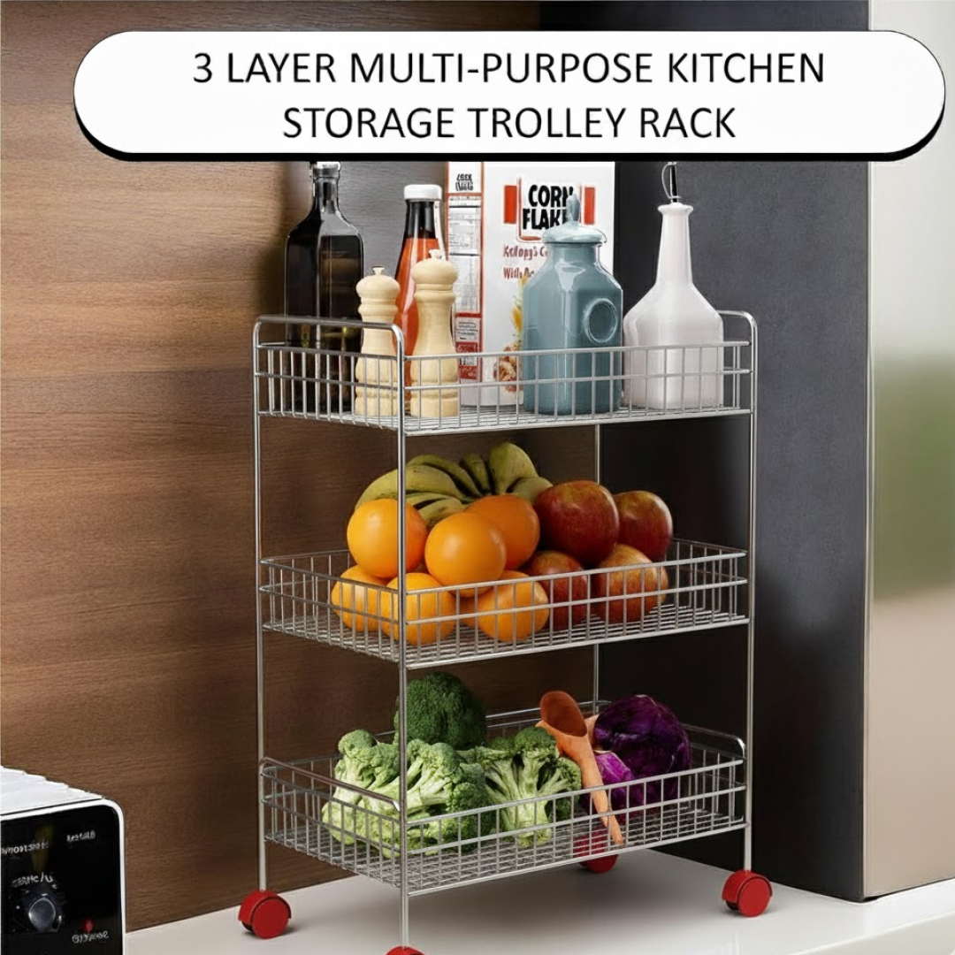 3-Tier Stainless Steel Kitchen Trolley