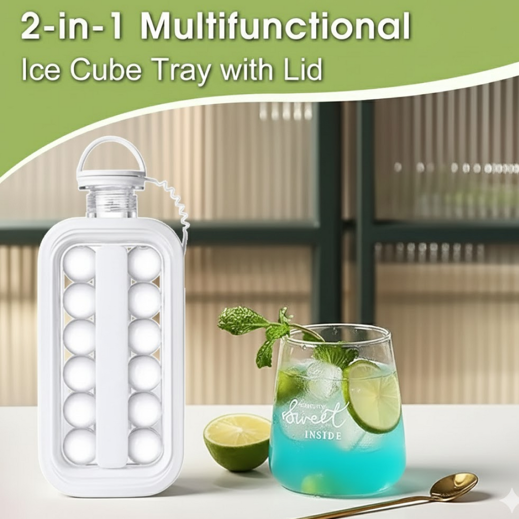Foldable Ice Tray with Lid, 2-in-1 Ice Ball Maker