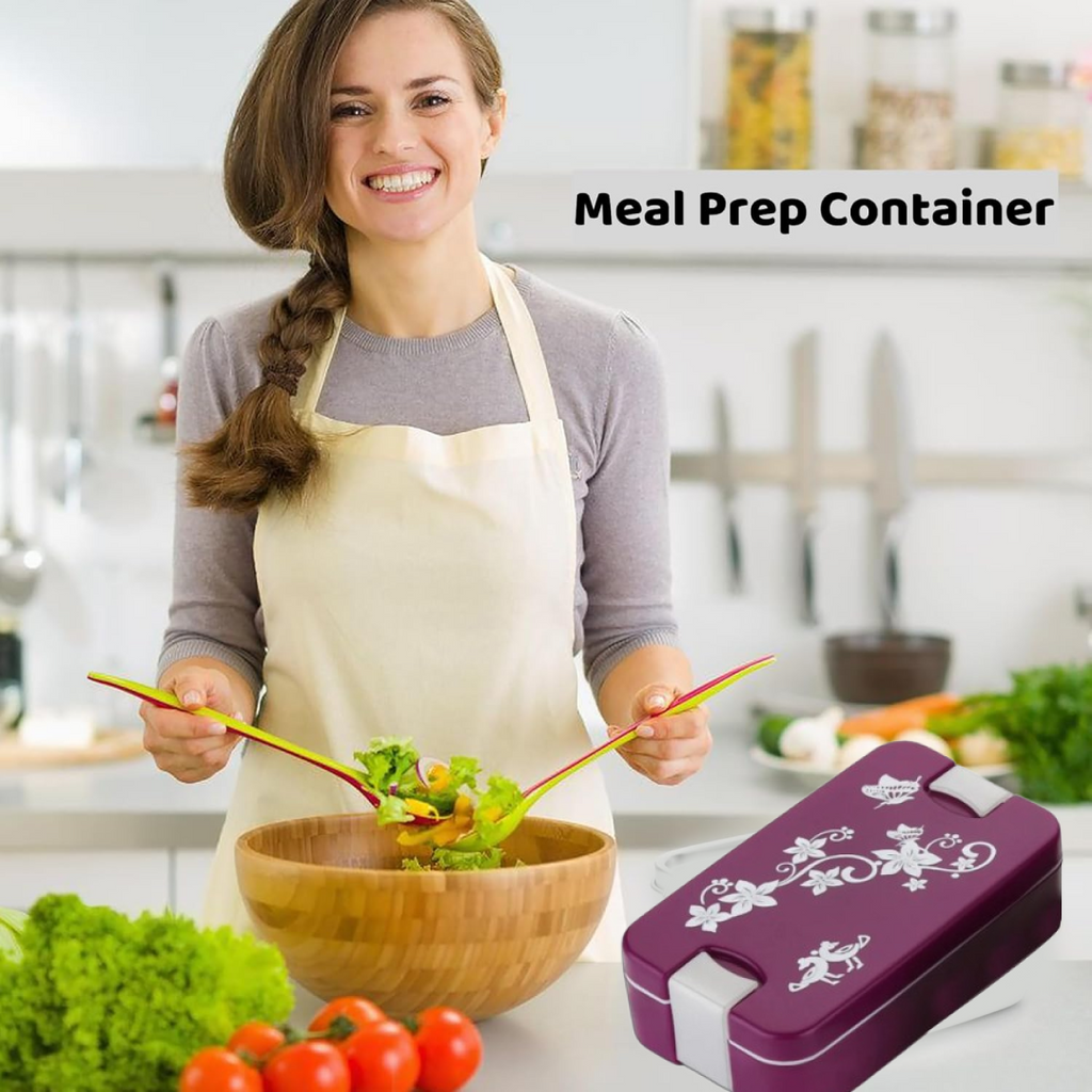 Leak-Proof Airtight Lunch Box with Spoon, 2 Compartments