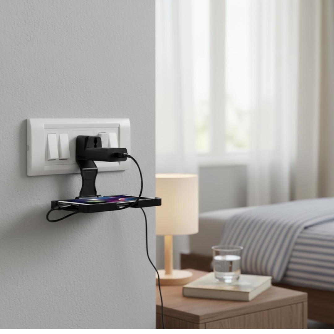 Multi-Purpose Wall Holder Stand for Charging Mobile (Black)