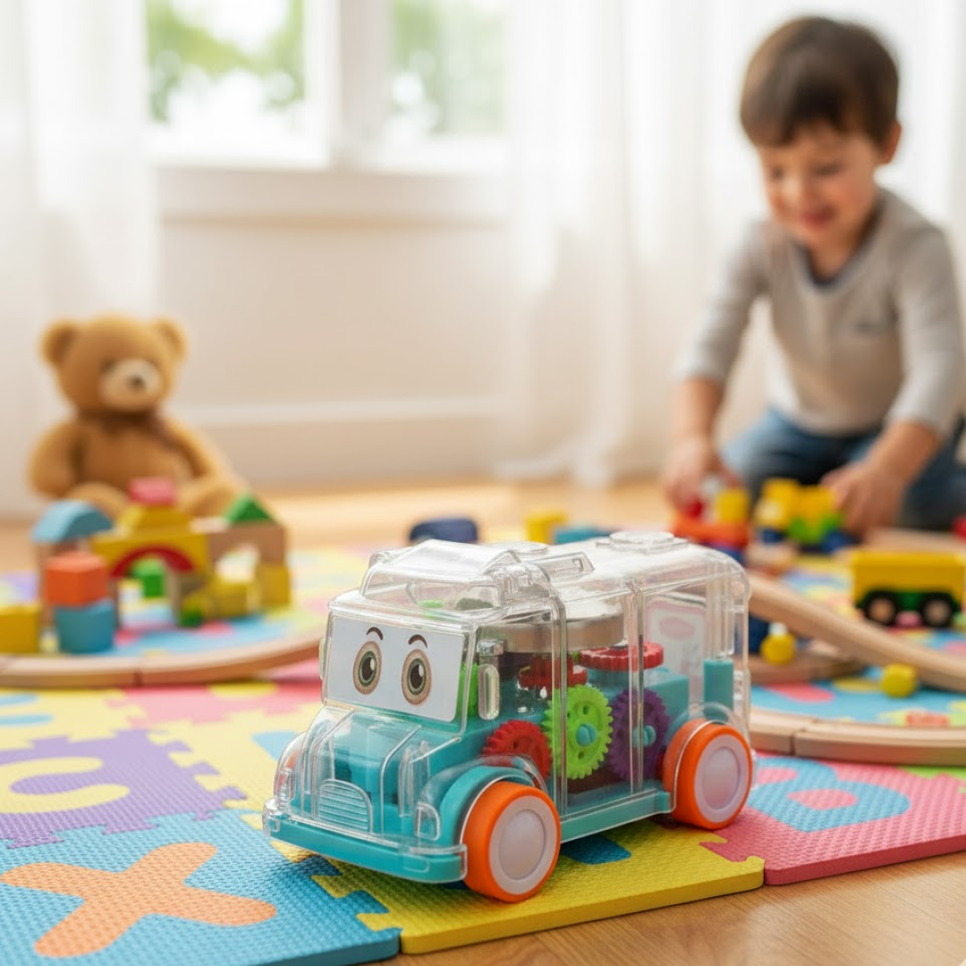 Transparent Musical Mini School Bus Toy for Kids