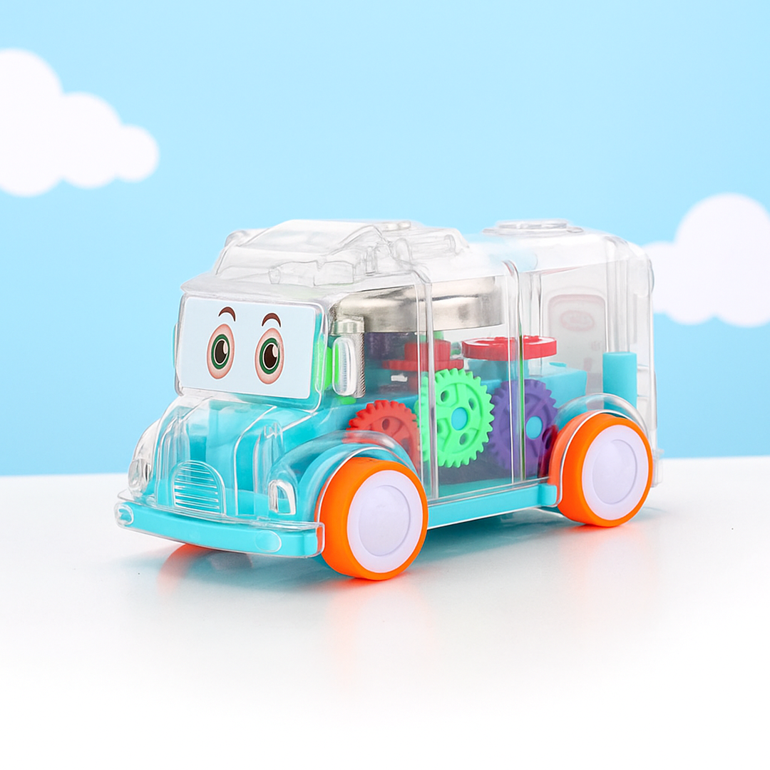 Transparent Musical Mini School Bus Toy for Kids