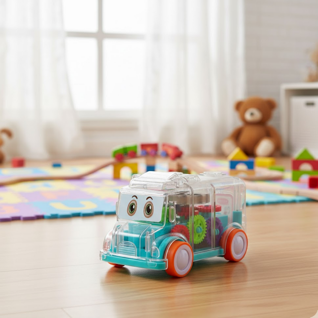 Transparent Musical Mini School Bus Toy for Kids