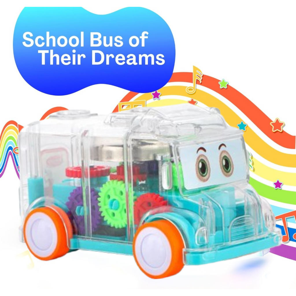 Transparent Musical Mini School Bus Toy for Kids