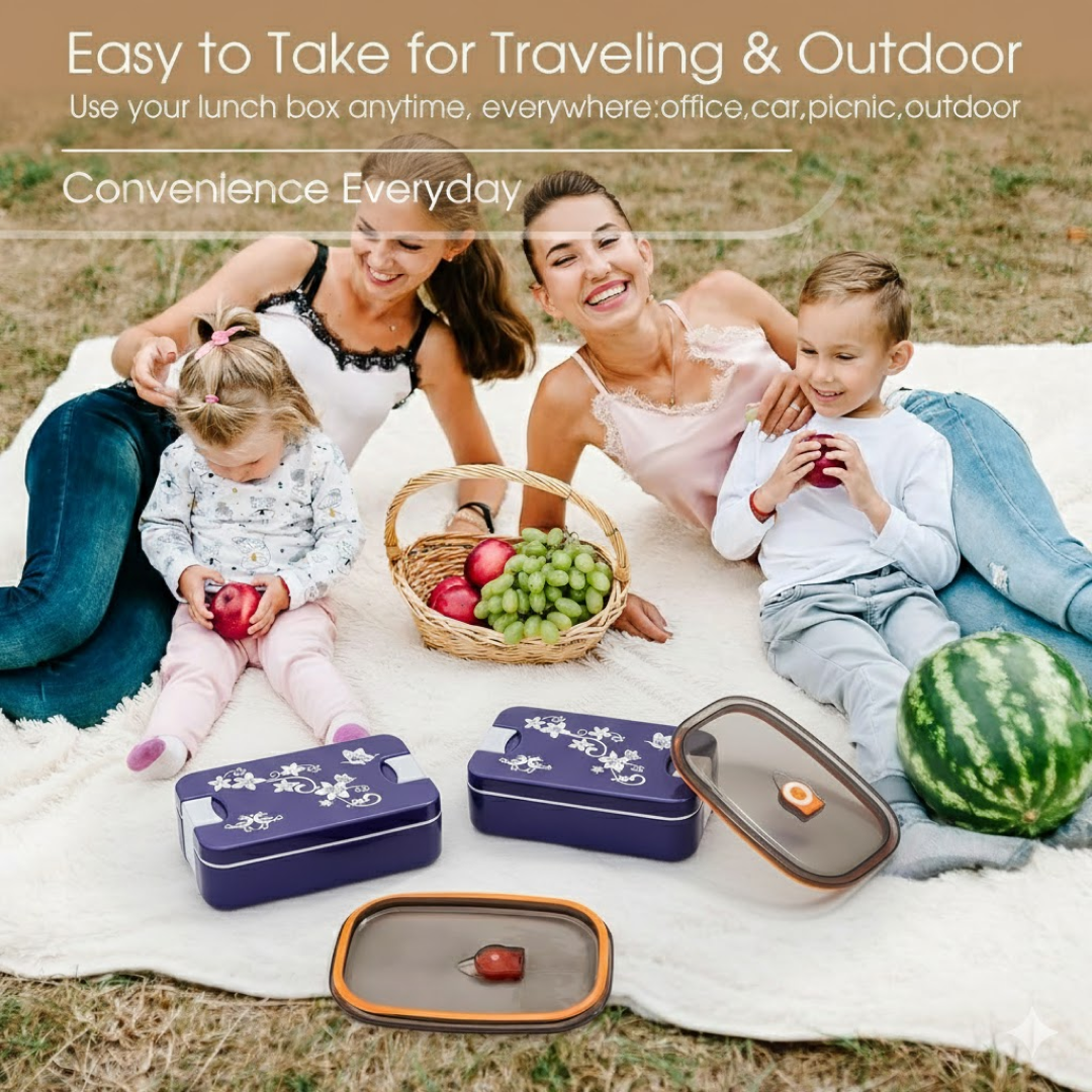 Leak-Proof Airtight Lunch Box with Spoon, 2 Compartments