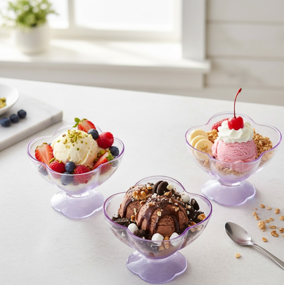 MODERN STYLE DESSERT & ICE CREAM BOWL PLASTIC 6PCS FOR HOME ,OFFICE,PARTY