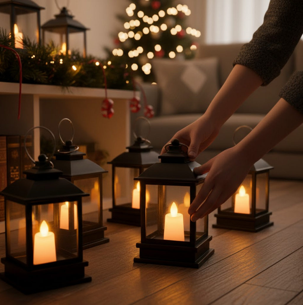 Classic Style Lantern With Artificial Rustic Battery-Operated Flameless Candle Light For Home Decoration (Pack of 24)