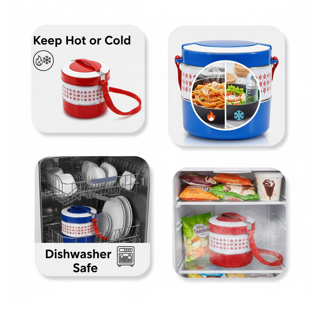 2layer Adjustable Insulated Tiffin Set of 1, Blue 3 Containers Lunch Box
