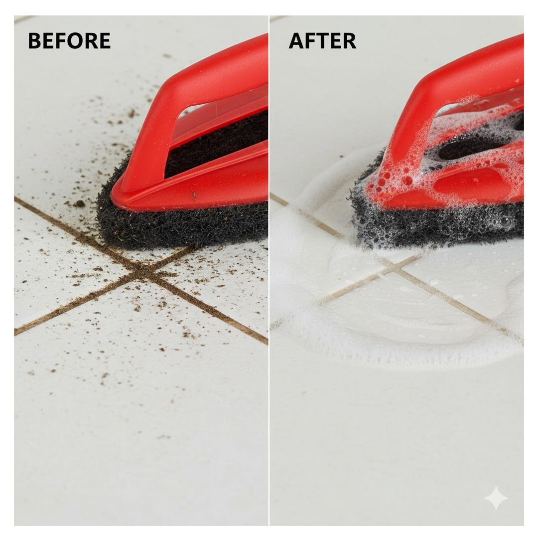 Bathroom Brush with abrasive scrubber for superior tile cleaning