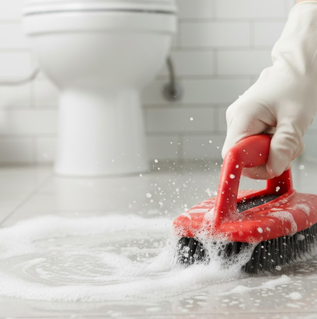 Bathroom Brush with abrasive scrubber for superior tile cleaning