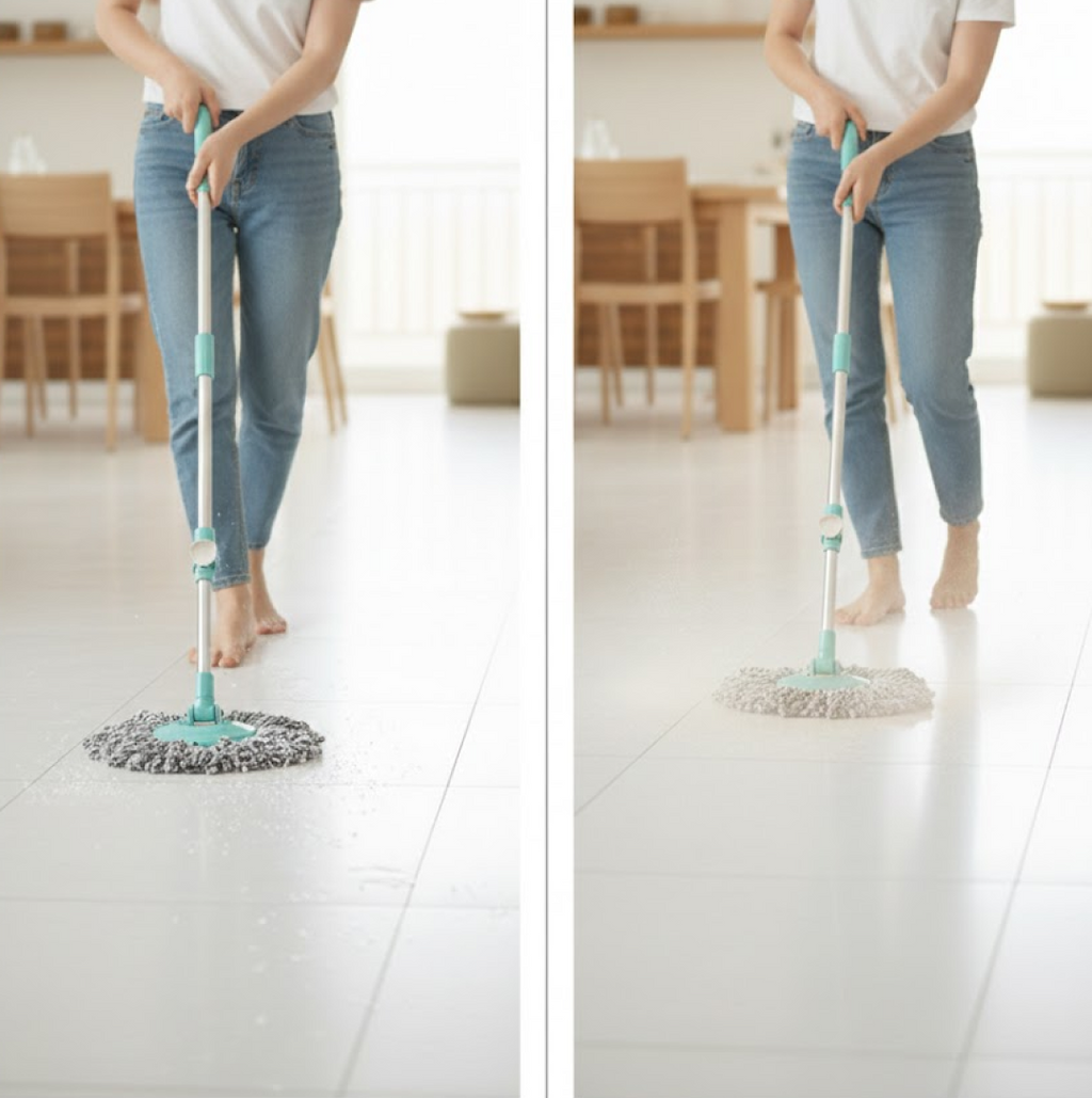Spin Mop with Bigger Wheels and Plastic Auto Fold Handle for 360 Degree Cleaning