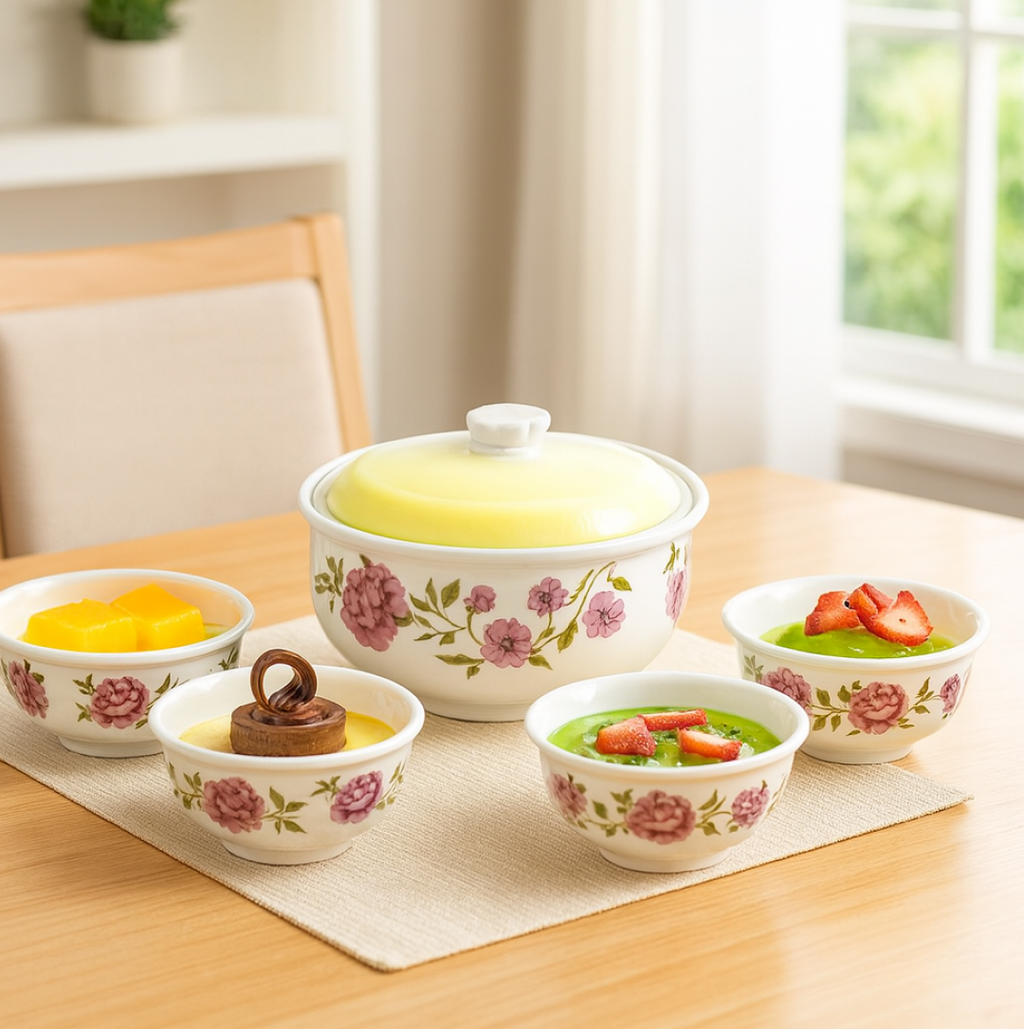 5 Pc Pudding Set used as a cutlery set for serving food purposes and sweet dishes