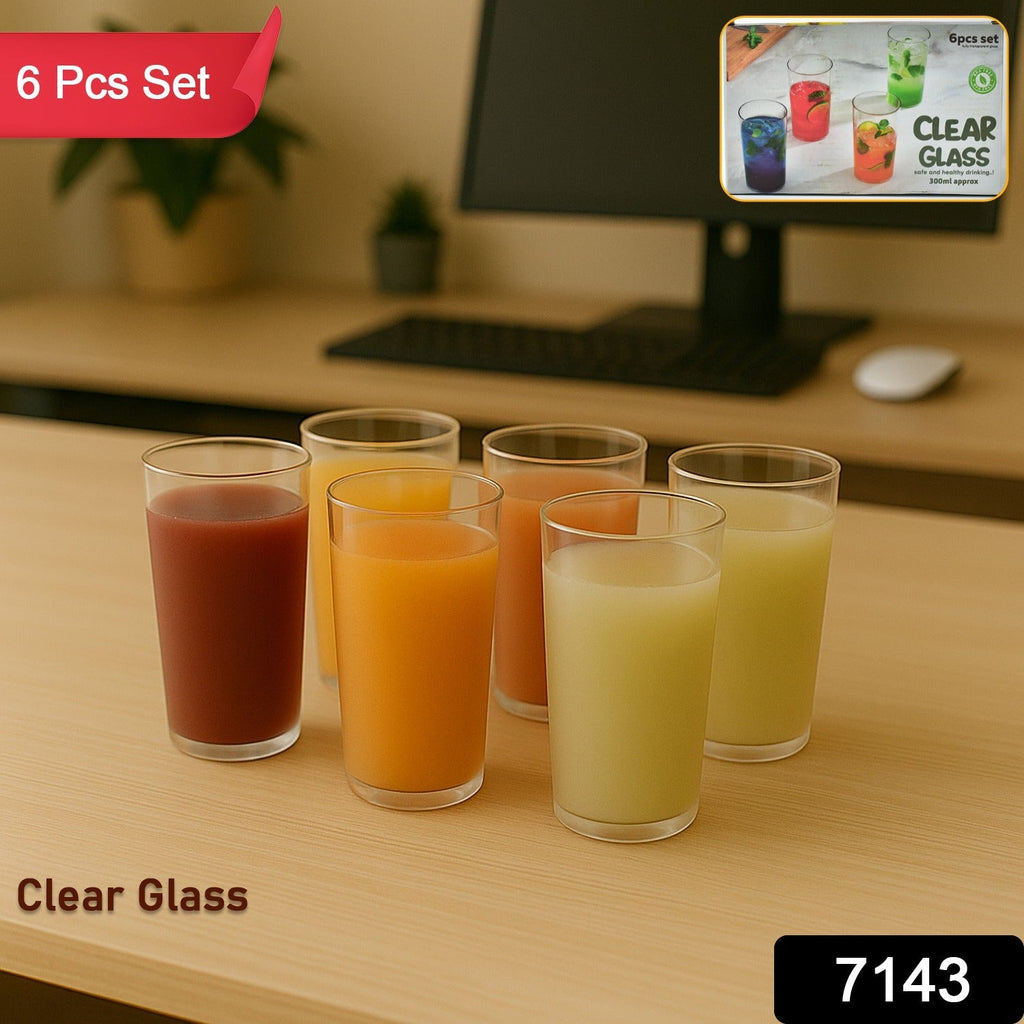 Round Clear Plastic Unbreakable Transparent Glass Set ( 300ml 6pc )