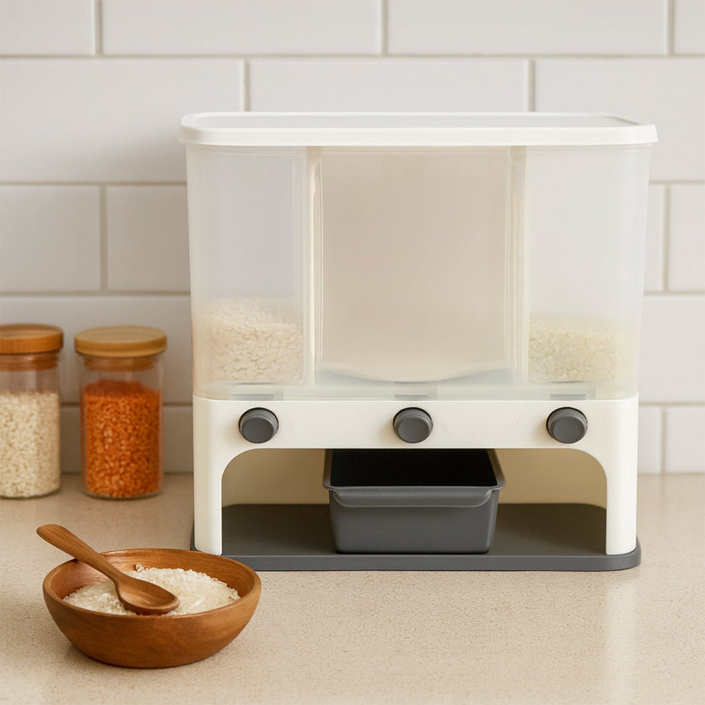 Easy Flow Cereal Dispenser for Kitchen 3 in 1 Push Button Wall Mount Container