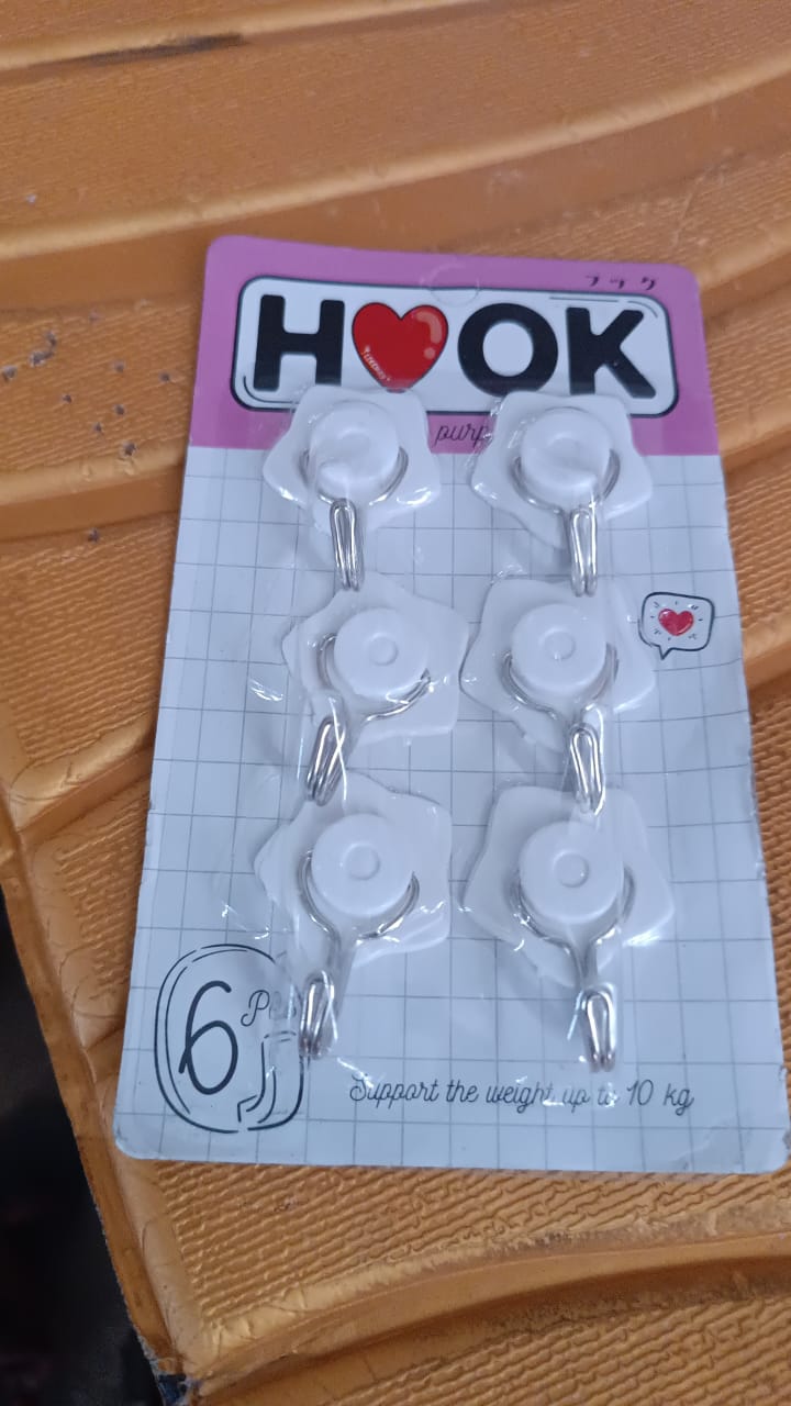 Multipurpose Self Adhesive Plastic Wall Hooks - 6 pcs